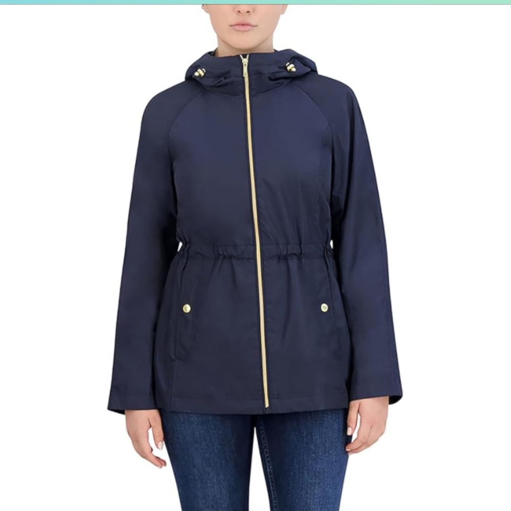 Cole Haan Navy blue hooded rain windbreaker jacket New cinched XL packable - Picture 4 of 10